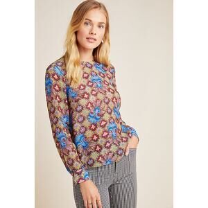 New Anthropologie Selene Geometric Long Sleeve Blouse by TANVI KEDIA Size 6